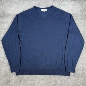 Turnbury Sweater Men's XLT Blue V Neck Merino Extra Fine Wool Long‎ Sleeve